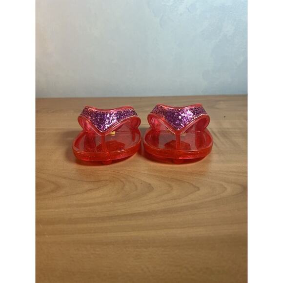 Build a Bear Pink Sparkly Jelly Flip Flops Shoe Sandals - Picture 1 of 5